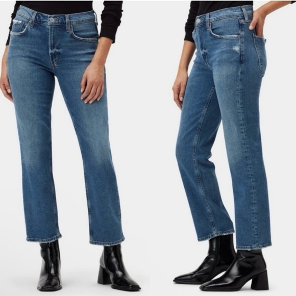 Agolde Kye Mid Rise Straight Crop Jean Distressed Stretch Denim Notion Wash 33 - Picture 2 of 16